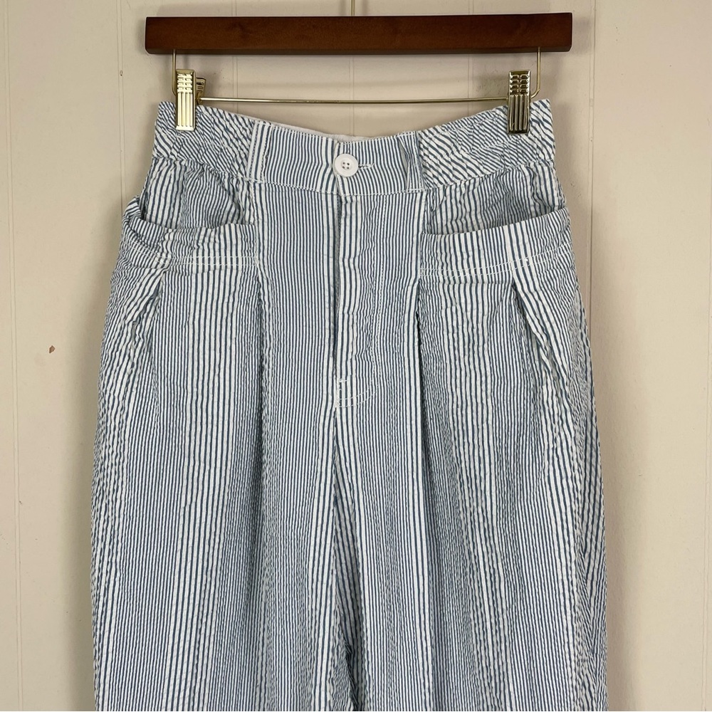 Free People Make A Stand Trousers Blue & White Combo Seersucker Size Small - Picture 7 of 16